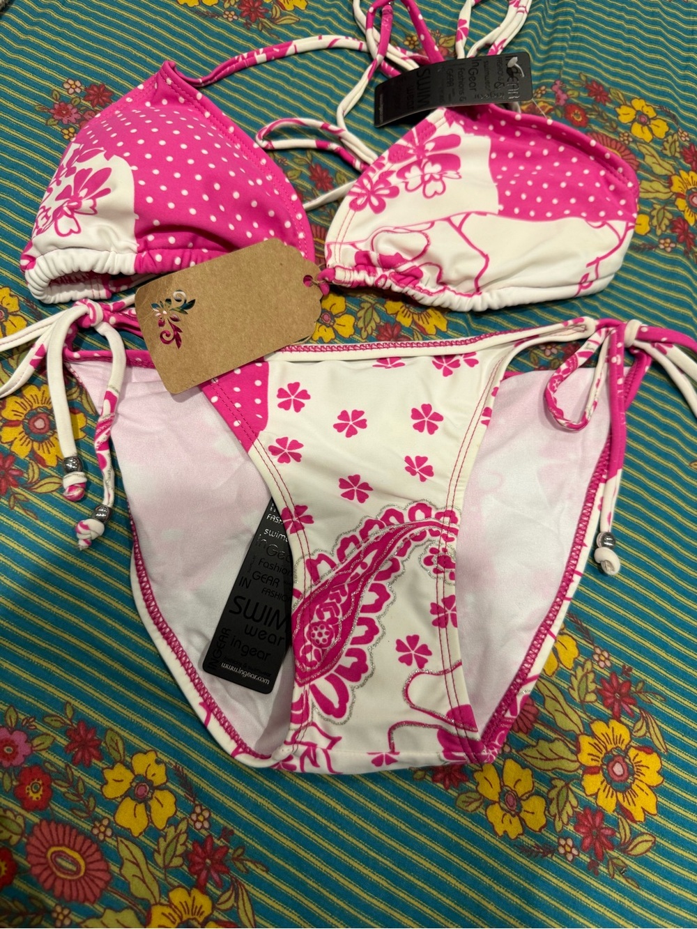 Ingear Pink and White Floral Tie-Side Bikini